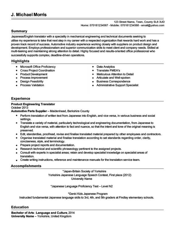 Mike's CV before TopCV